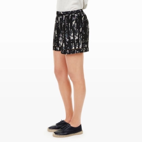 CLUB MONACO Ellery Short Silk Flowy Stripe Abstract Floral Print Black Purple 00 - Picture 7 of 8